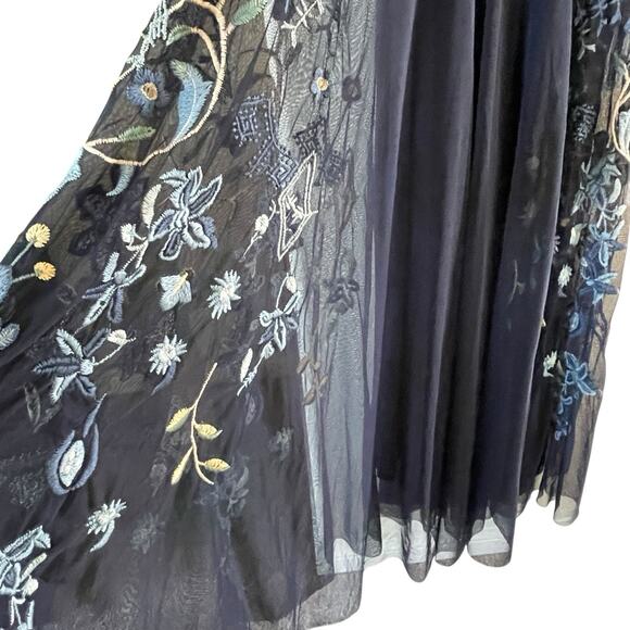 JOHNNY WAS BIYA Mesa Size Small Navy Blue Mesh Floral Embroidery Boho Maxi Dress - Picture 12 of 16